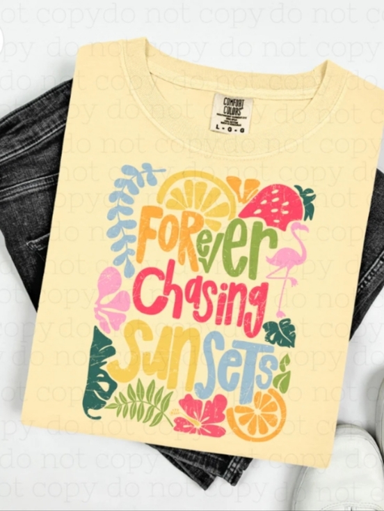 Comfort Colors Tops - Comfort Colors "Forever Chasing Sunsets" Yellow Graphic Tee